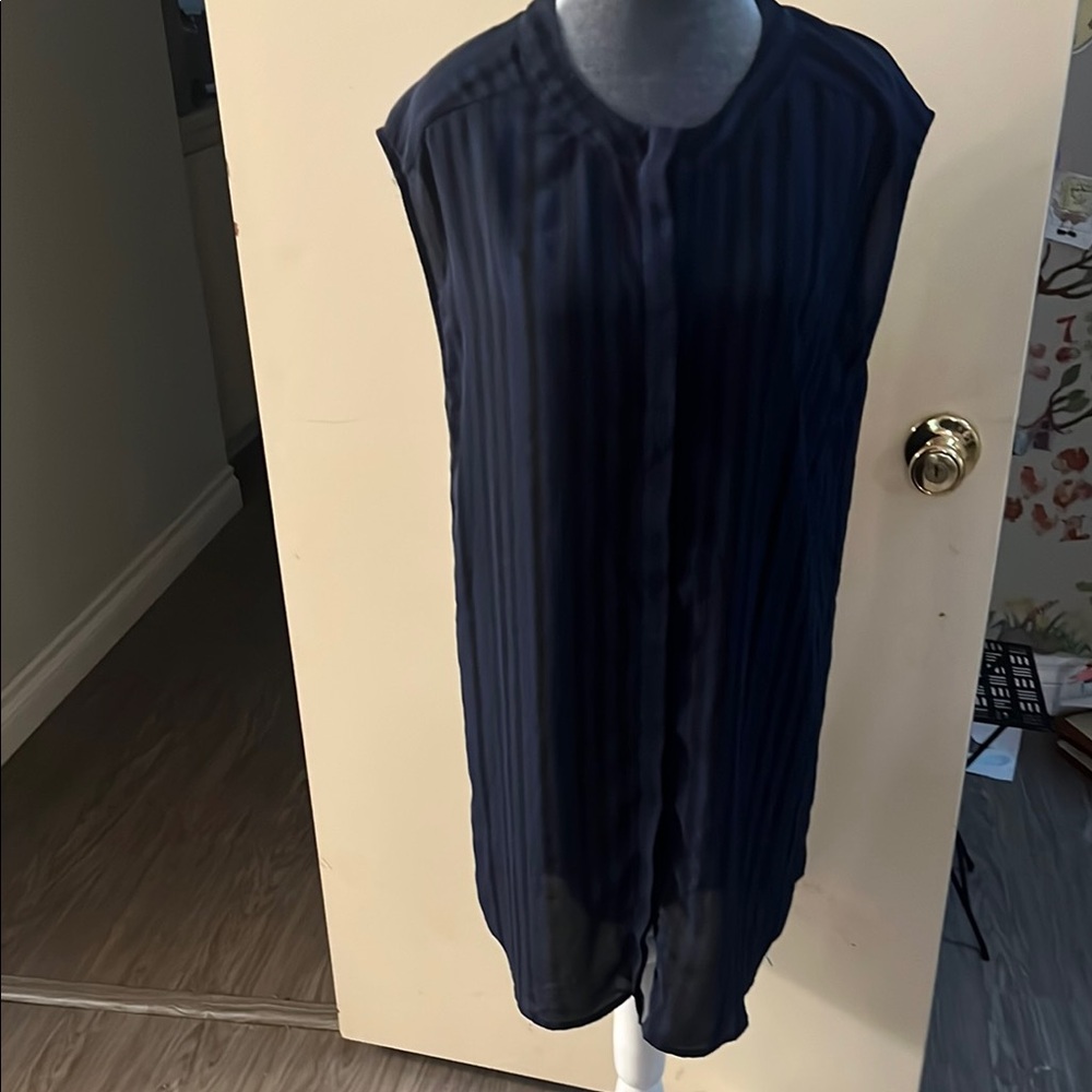 Elegant Navy Striped Sleeveless Dress